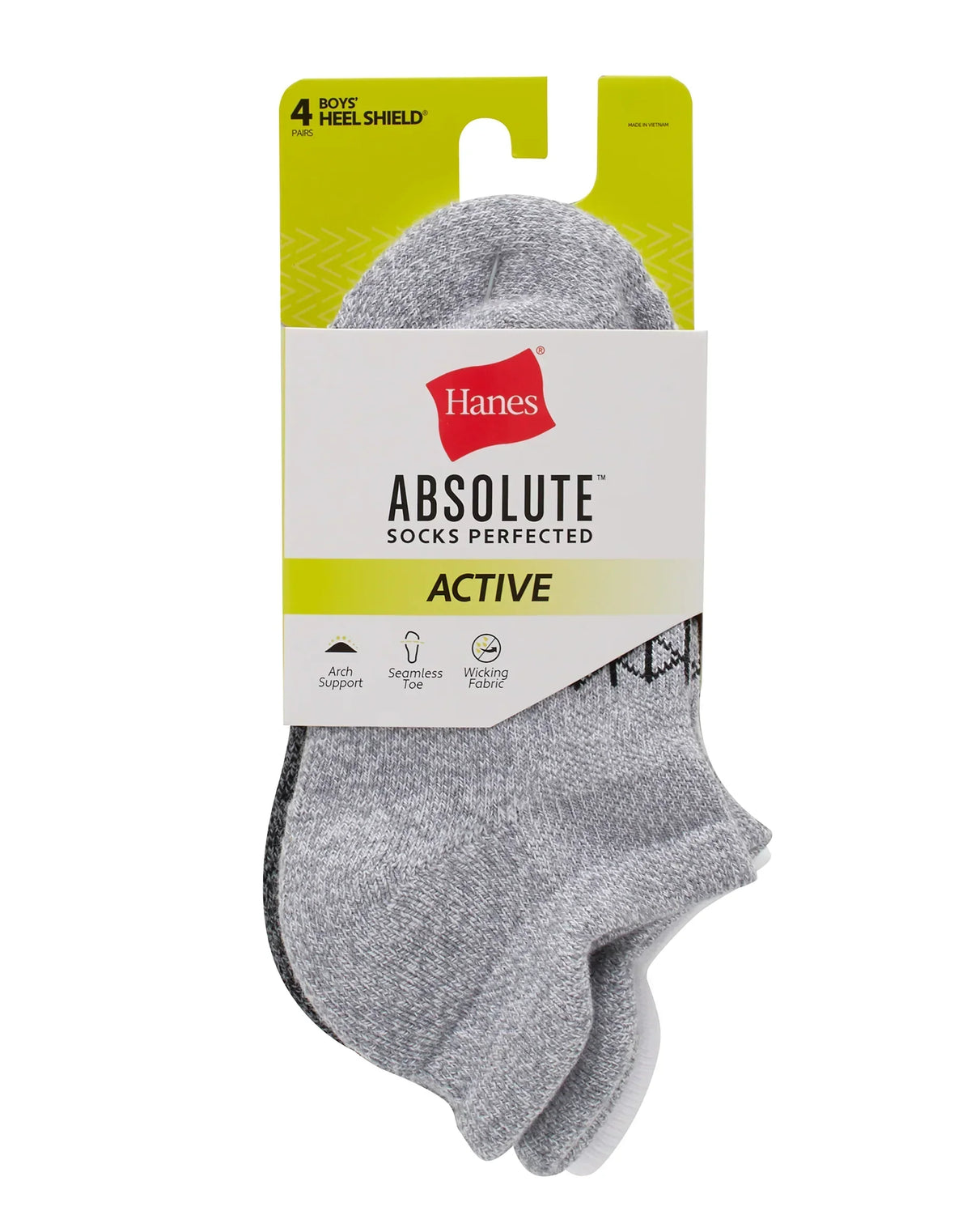 Hanes Absolute Active Boys' Cushioned Heel Shield Socks, 4-Pairs