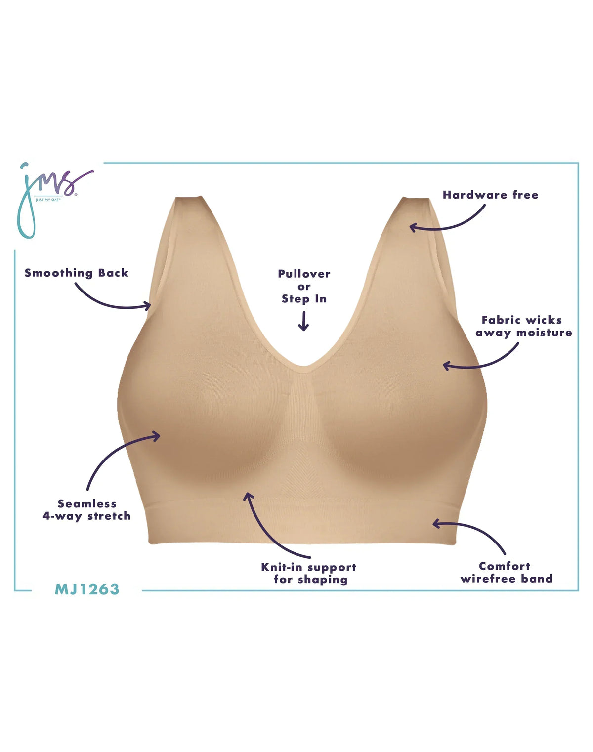 Hanes Just My Size Women's Pure Comfort Seamless Bralette (Plus Size)