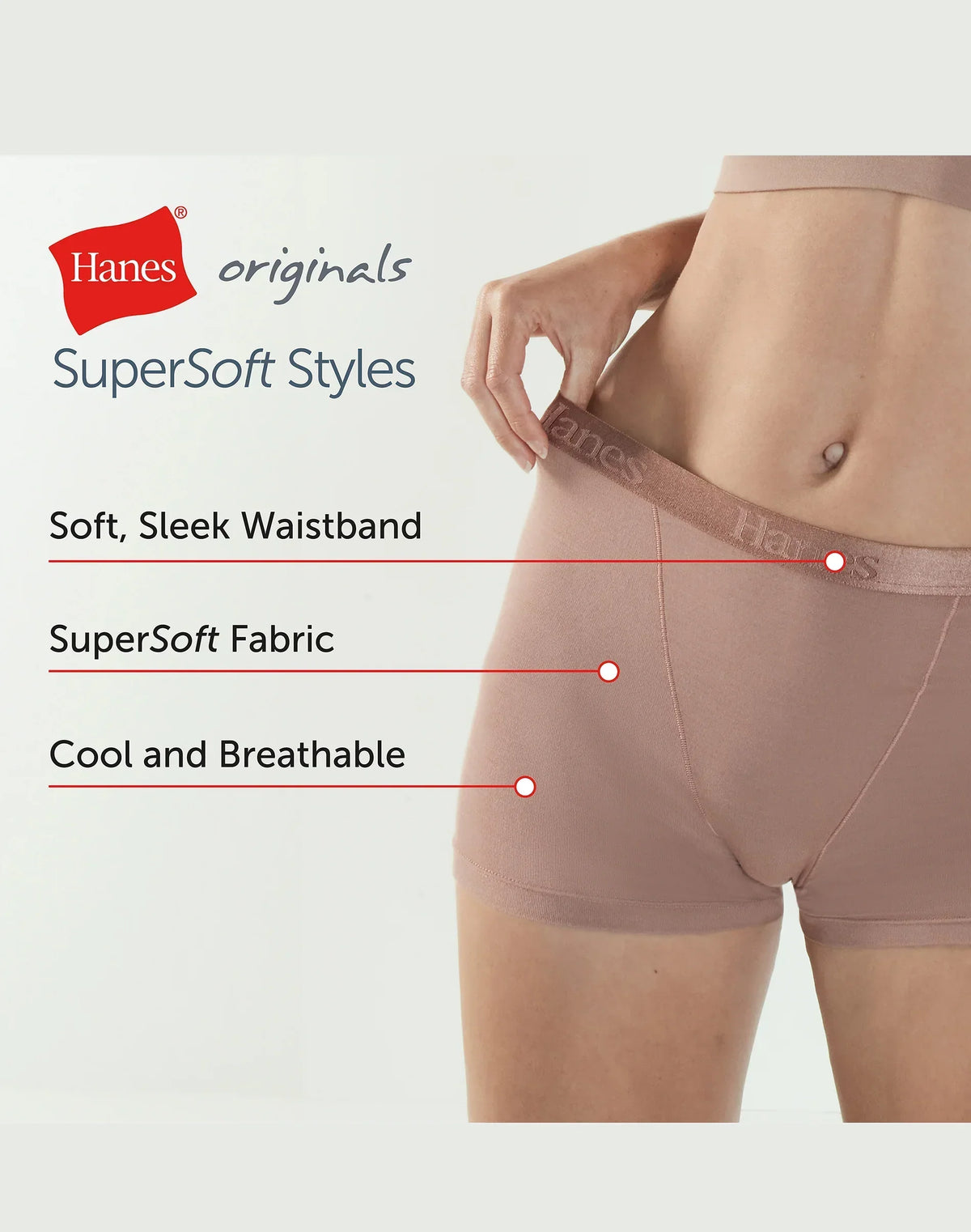 Hanes Originals Women's SuperSoft Boxer Brief Underwear, 3-Pack