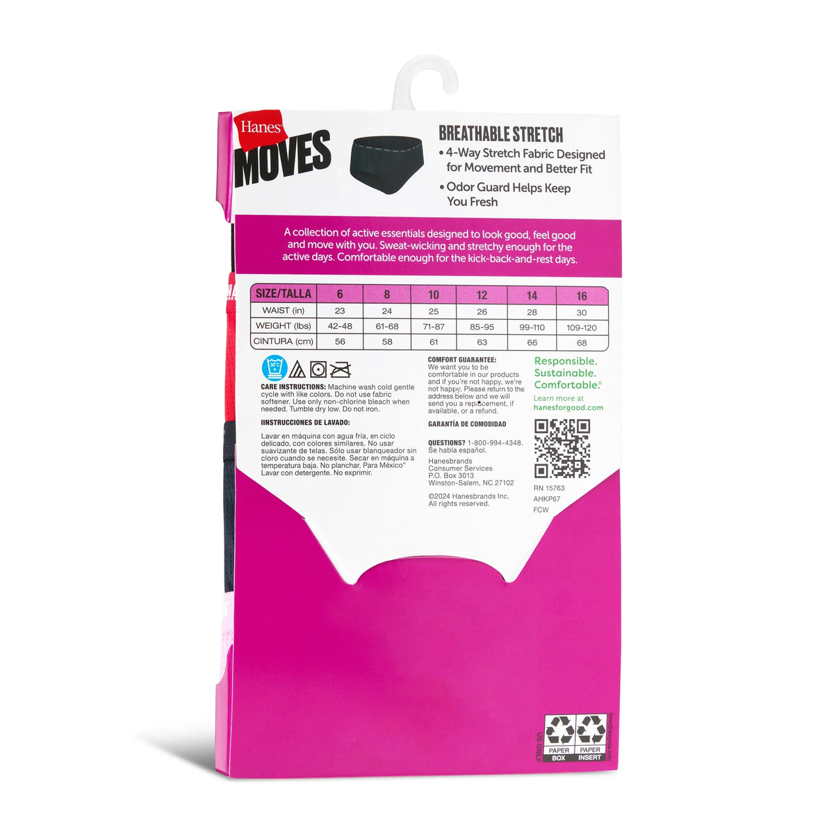 Hanes Moves Girls' Breathable Stretch Brief Underwear, Assorted Solids, 4-Pack