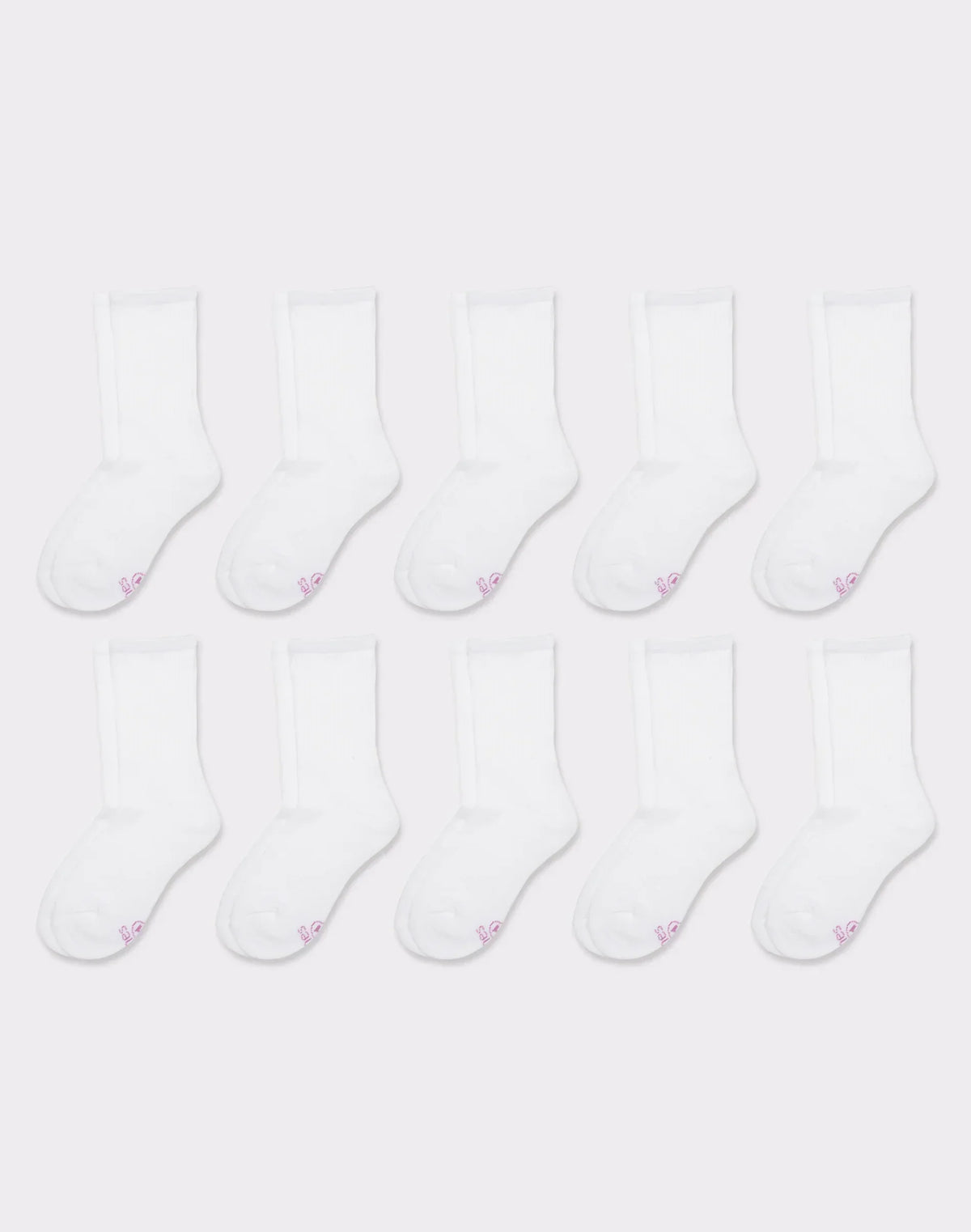 Hanes Girls' Uniform Crew Socks, White, 10-Pairs