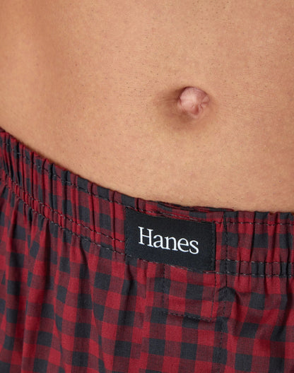 Hanes Originals Ultimate Men's Cotton Stretch Woven Boxer Underwear, Red/Black Plaids, 3-Pack