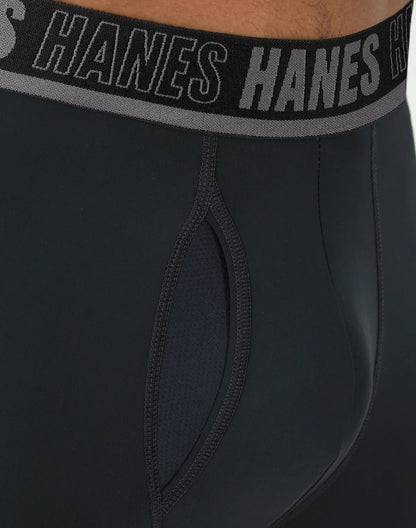 Hanes Moves Ultimate Men&rsquo;s Anti-Chafe Long Leg Boxer Brief Underwear, Total Support Pouch, X-Temp, 4-Pack, 8&rdquo;